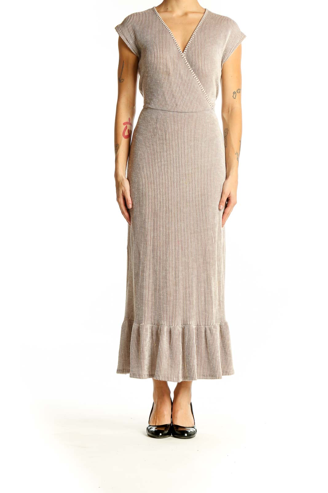 beige wrap maxi dress Cavosen Wrap Dresses for Women Long Sleeve Beige Maxi Dress Empire Waist V-Neck Ankle Length Long Dress Solid Side Split Pleated Casual Trendy Dress