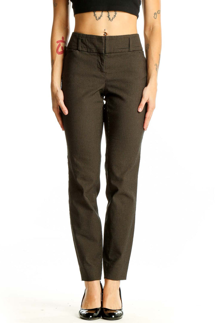 Front view of The Limited brown houndstooth check slim fit trousers