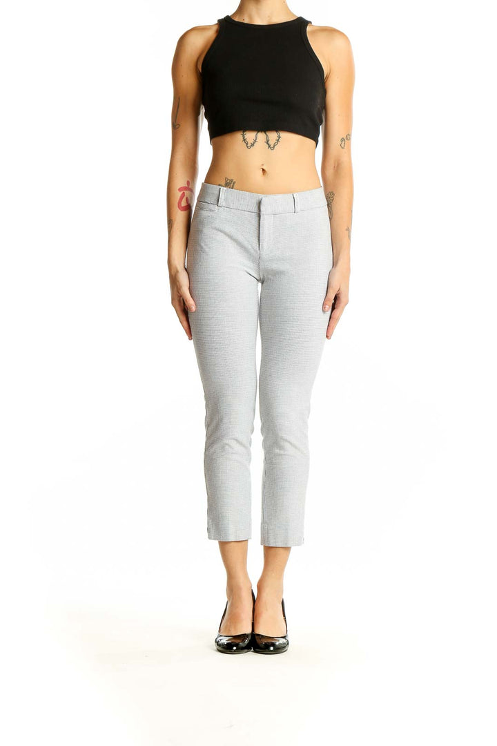 Front view of Banana Republic light gray cropped slim-fit trousers