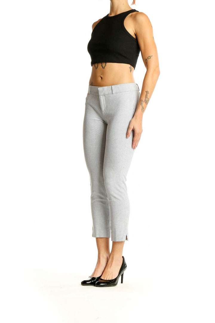 Front view of Banana Republic light gray cropped slim-fit trousers