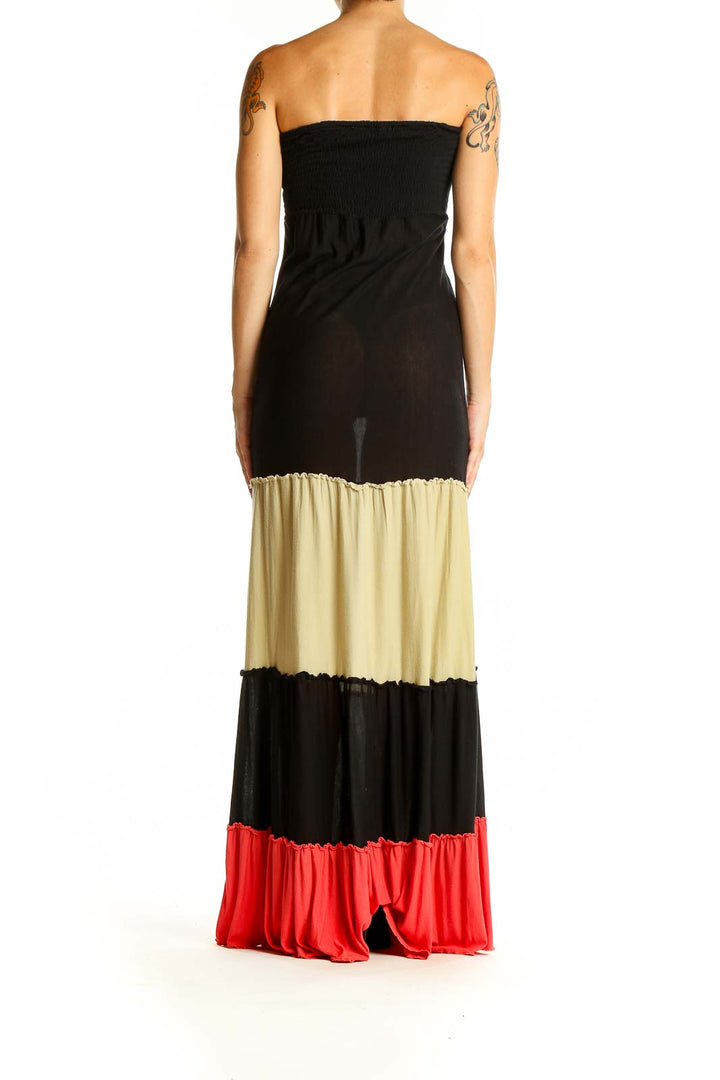 Back view of American Rag Cie black colorblock strapless maxi dress