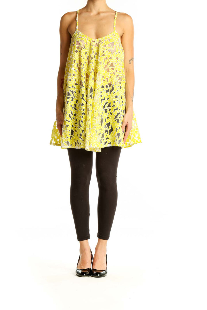 Front view of yellow floral lace swing cami top from ASOS