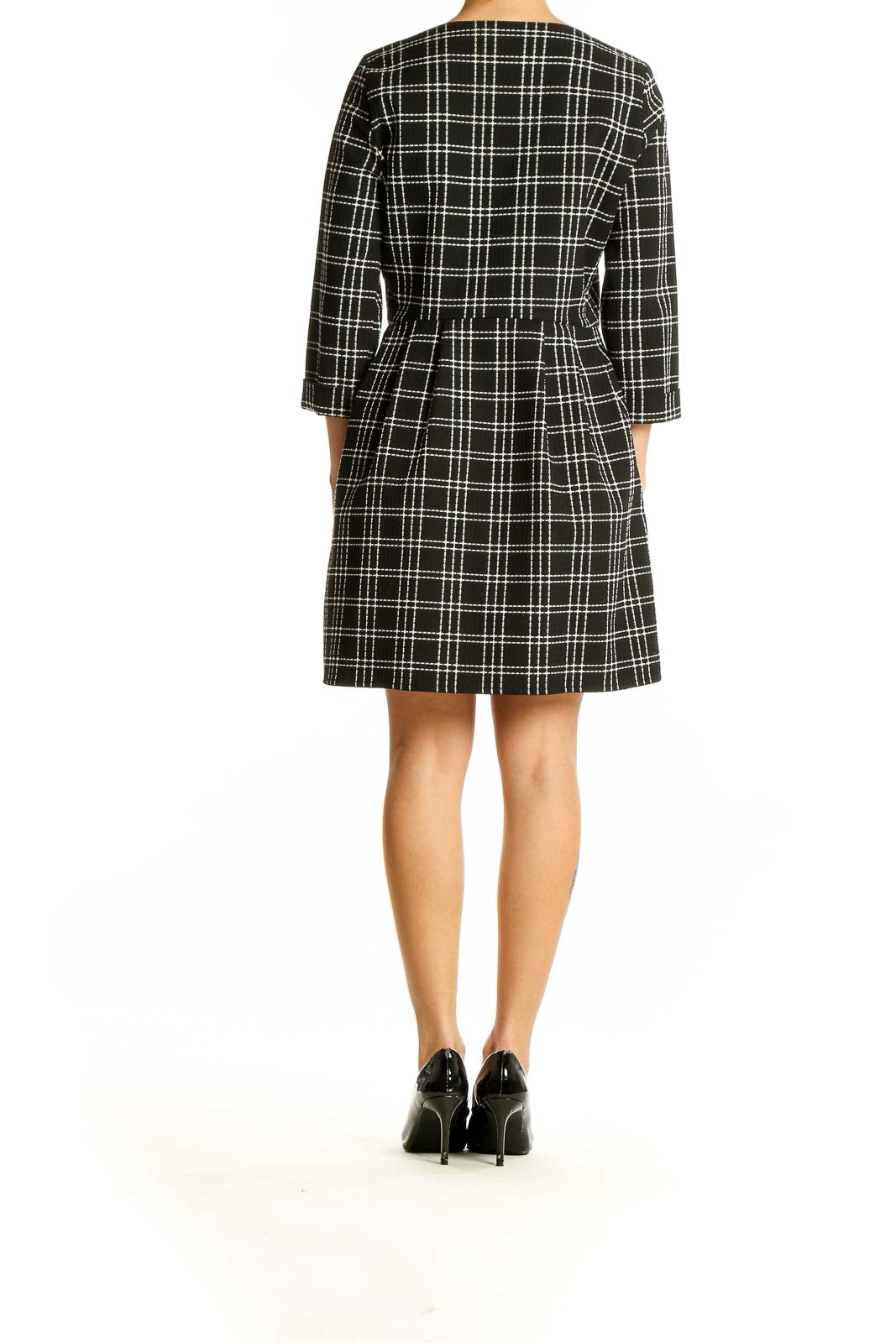 Back view of Zara Trafaluc black and white plaid mini dress