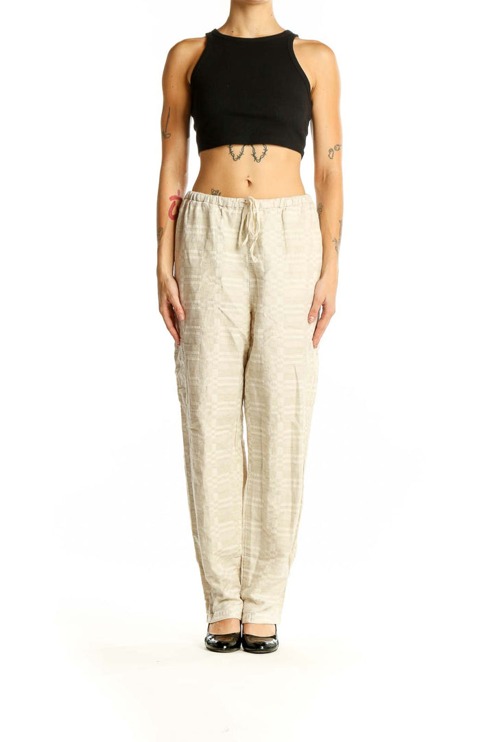 Front view of beige Coldwater Creek cotton-linen blend relaxed fit pants