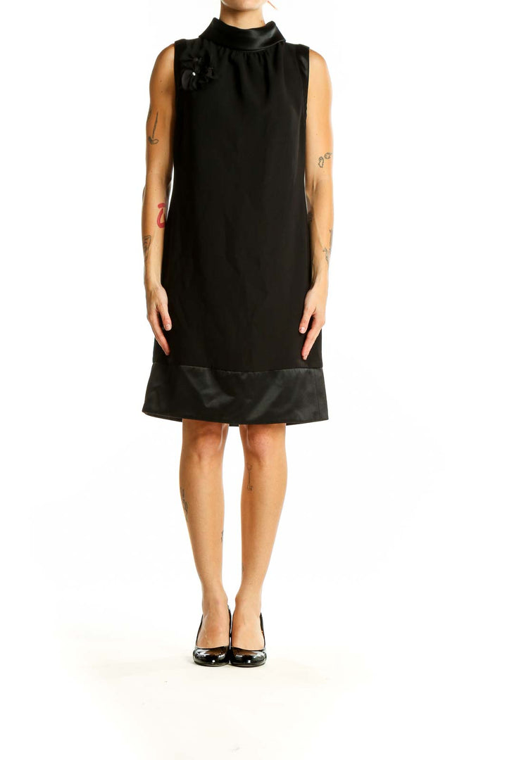 Front view of Simply Vera Vera Wang black sleeveless mock neck shift dress