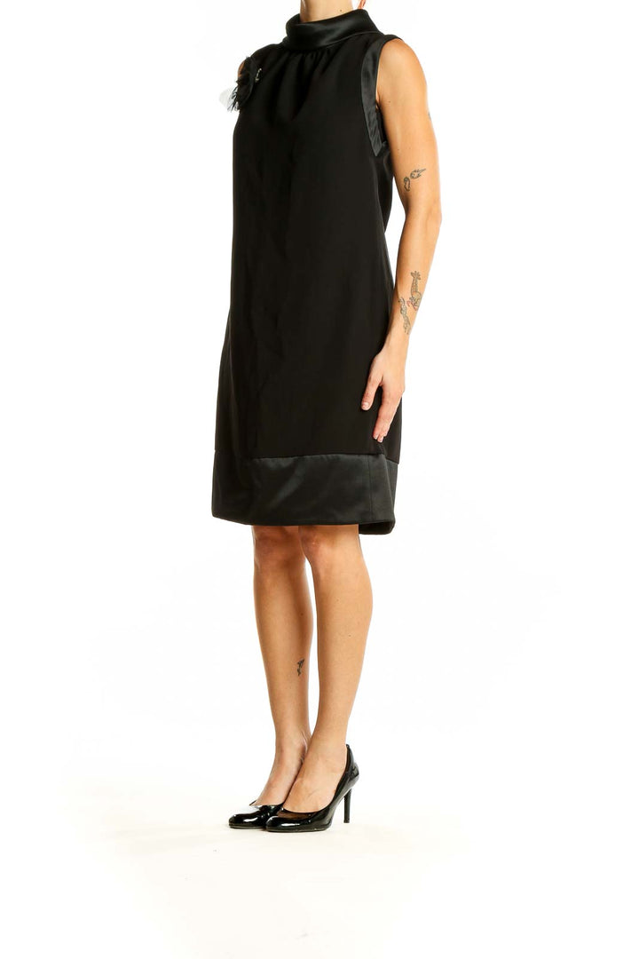 Front view of Simply Vera Vera Wang black sleeveless mock neck shift dress