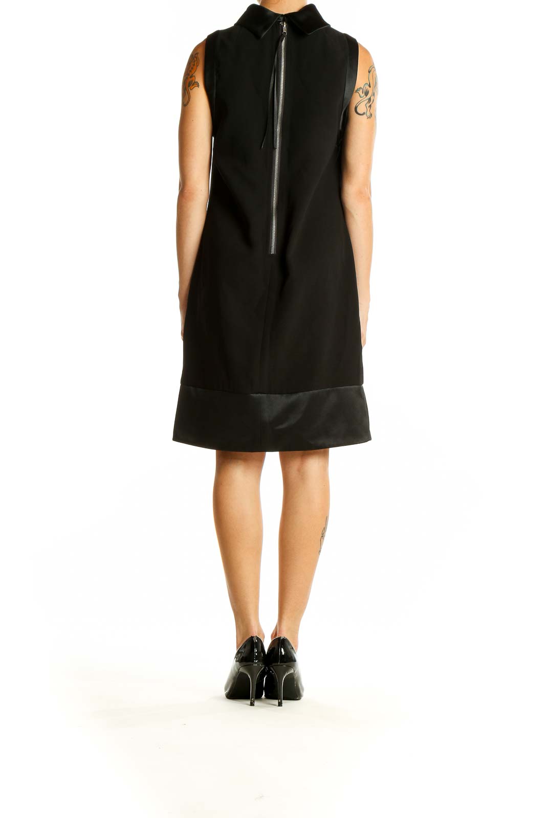 Side view of Simply Vera Vera Wang black sleeveless mock neck shift dress