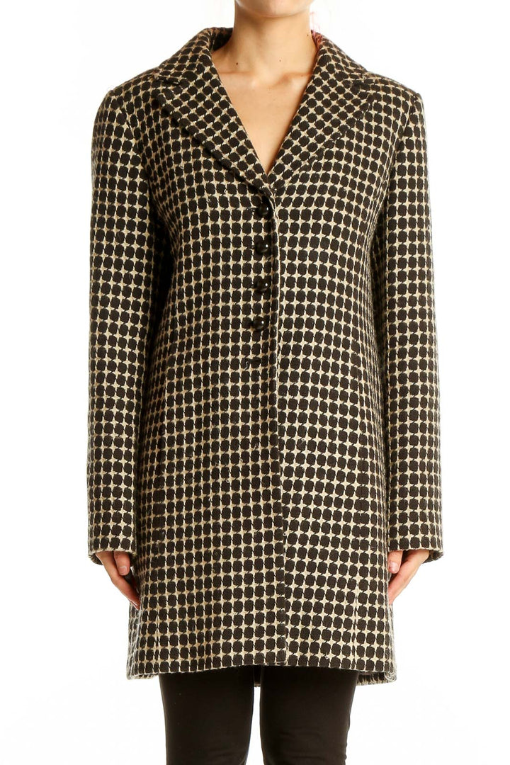 Front view of Ann Taylor black and tan polka dot coat