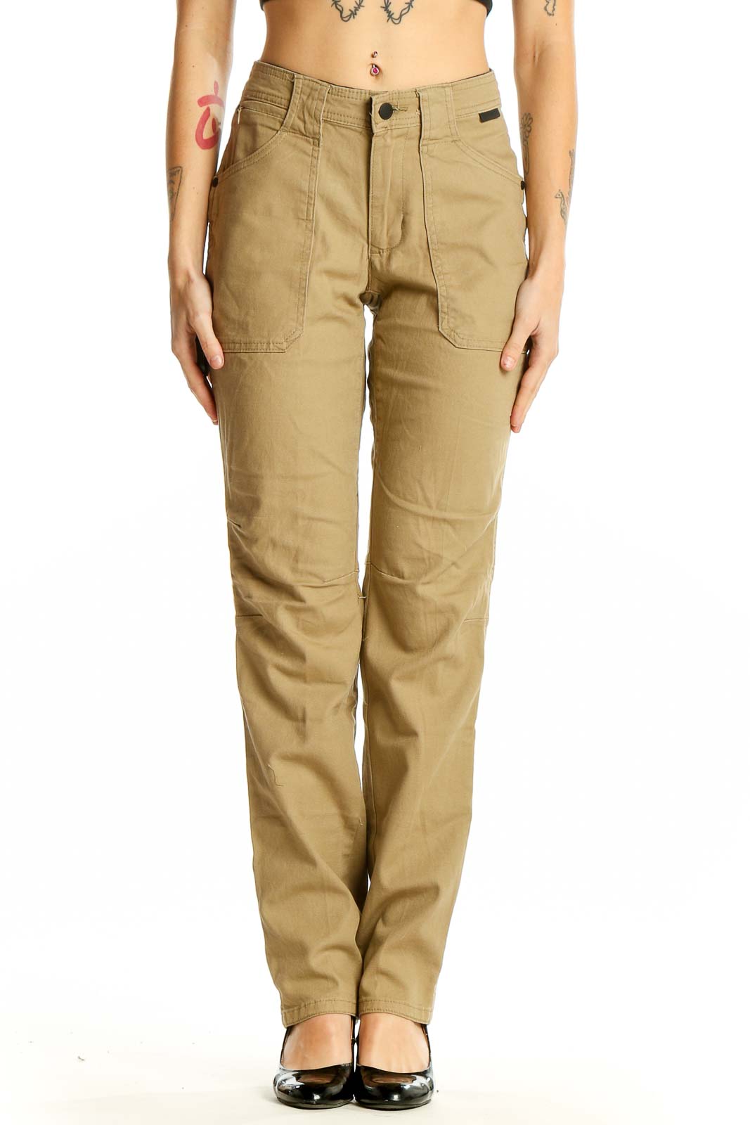 Front view of Wrangler khaki straight leg pants