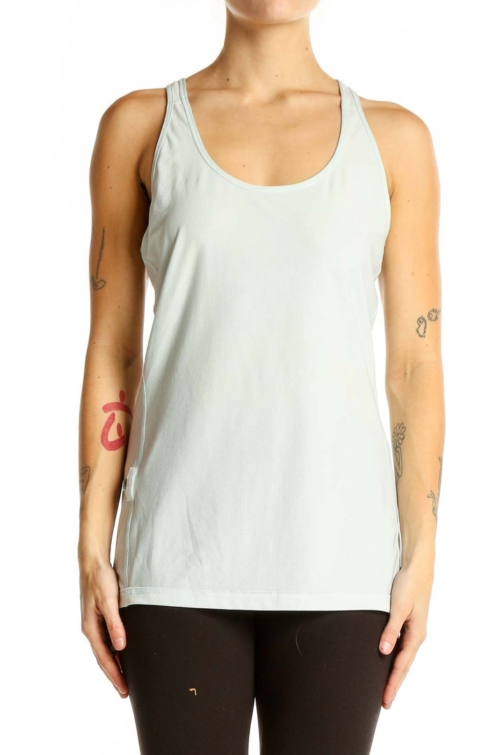 Front view of light gray Under Armour racerback athletic tank top