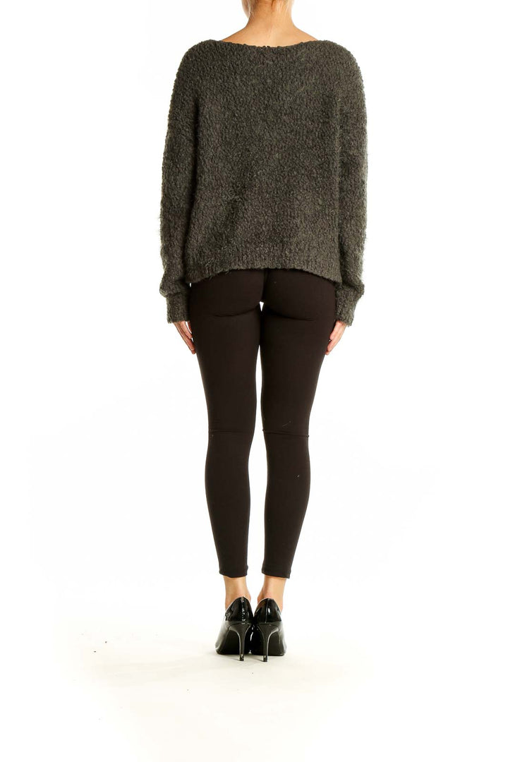 Back view of Sage olive textured knit sweater, displaying full length and relaxed silhouette