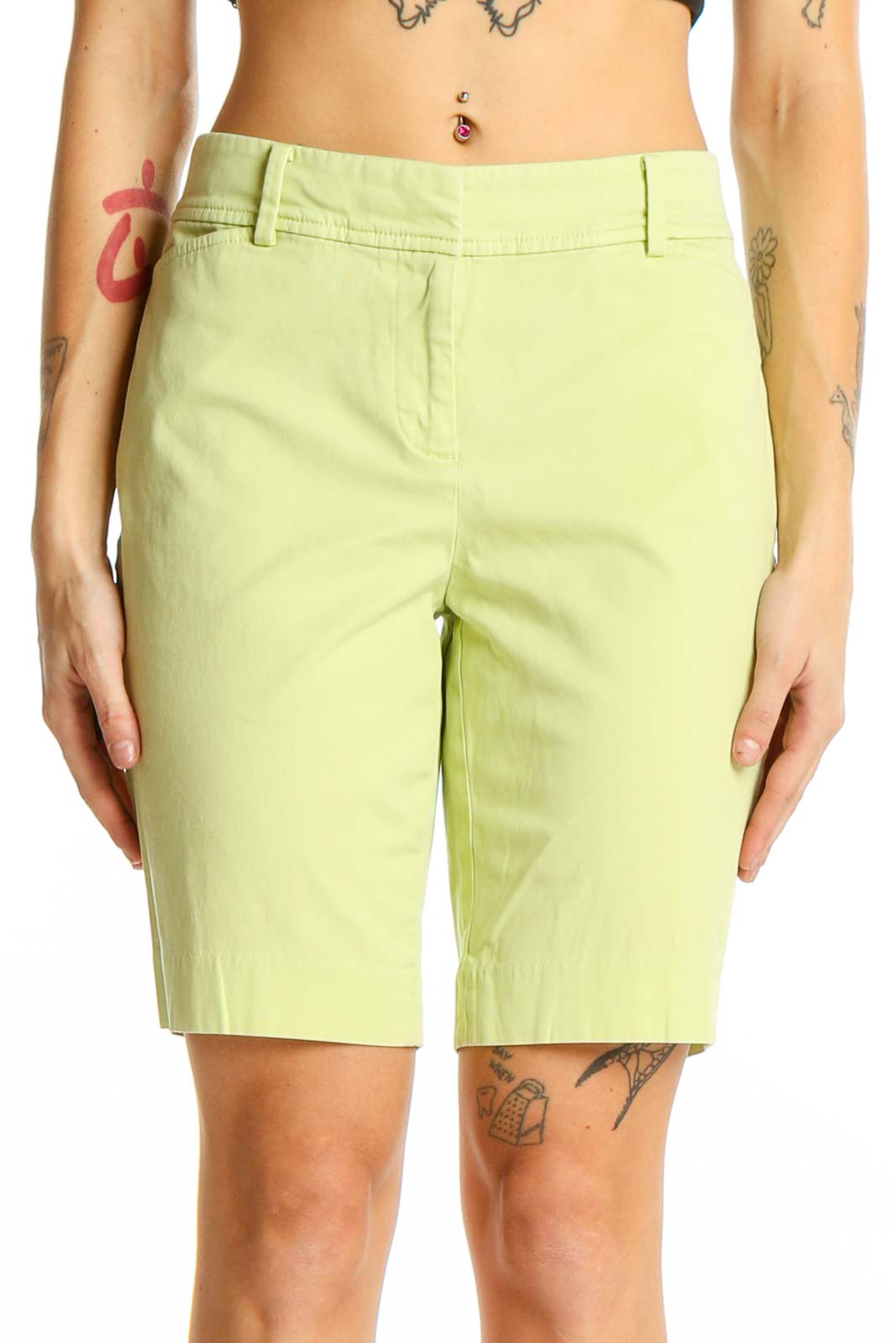 Front view of lime green Talbots Bermuda shorts