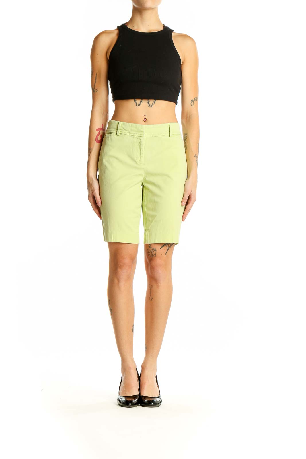 Front view of lime green Talbots Bermuda shorts