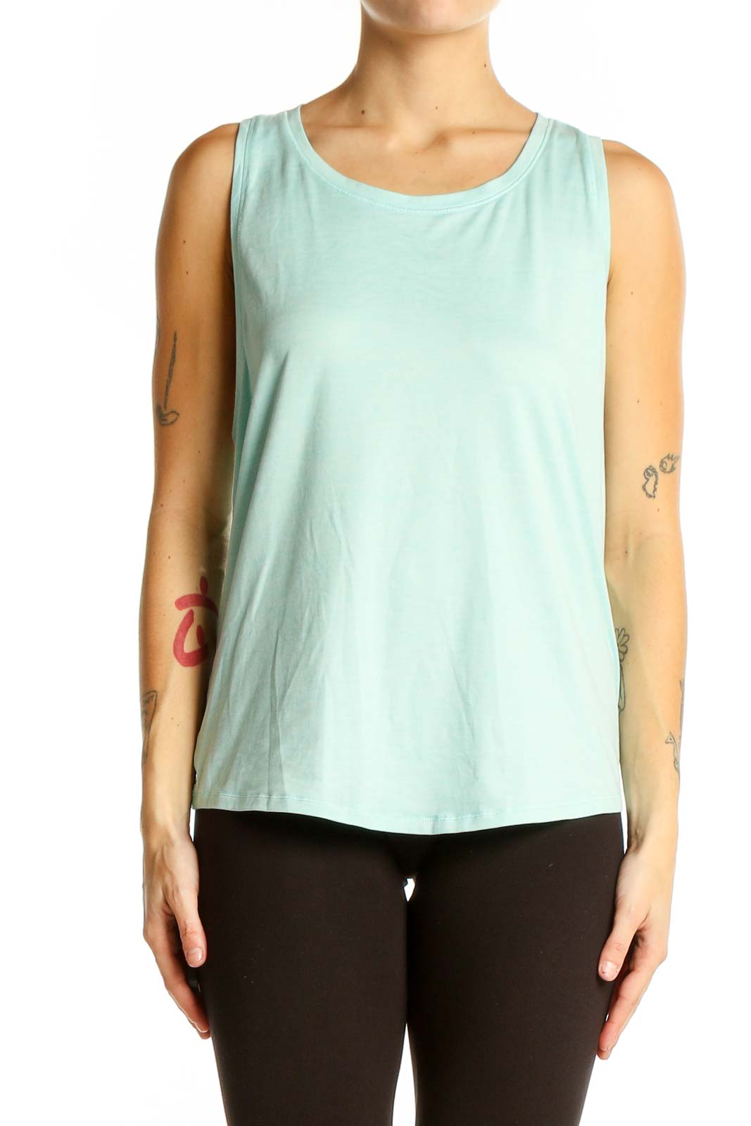 Front view of mint green Yogalicious sleeveless tank top