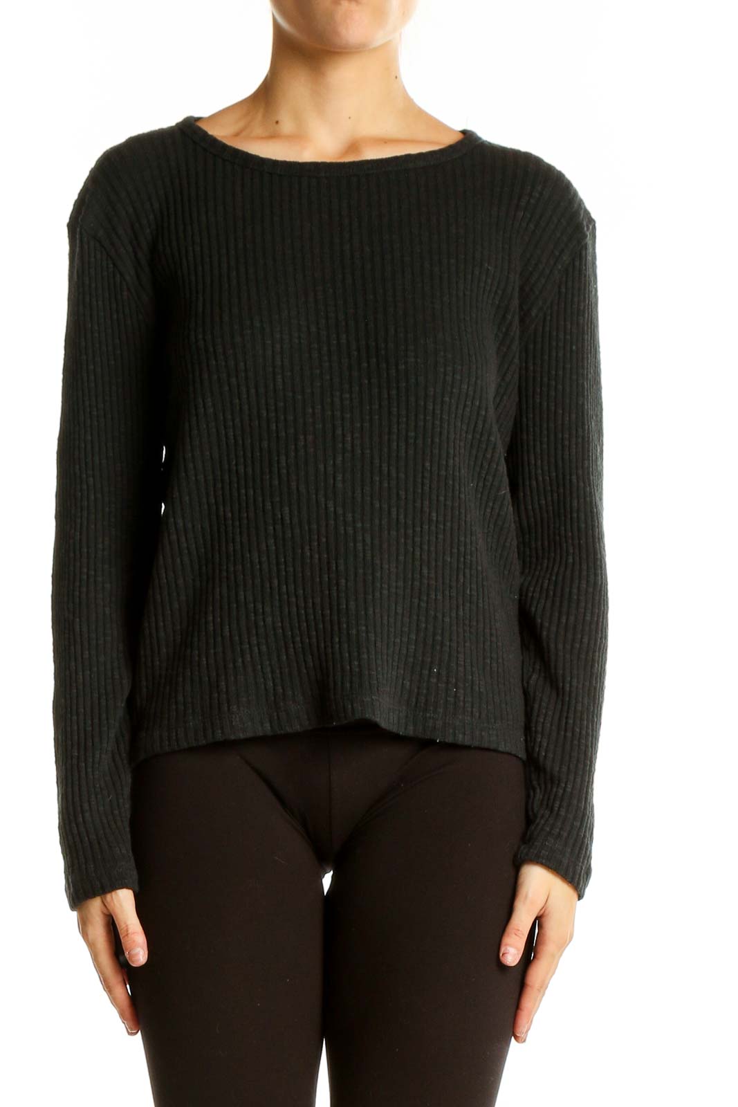 Front view of J.Crew black ribbed cotton blend sweater