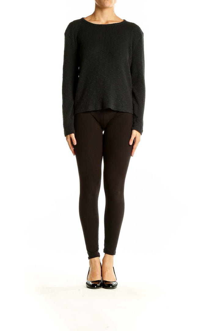 Front view of J.Crew black ribbed cotton blend sweater