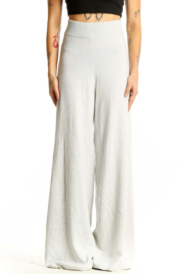 Front view of Leset light gray cashmere blend wide-leg pants