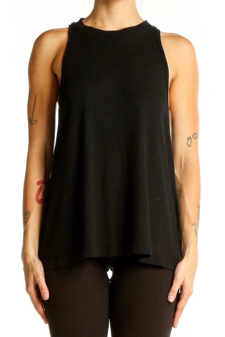 Front view of Free People black sleeveless flowy knit top