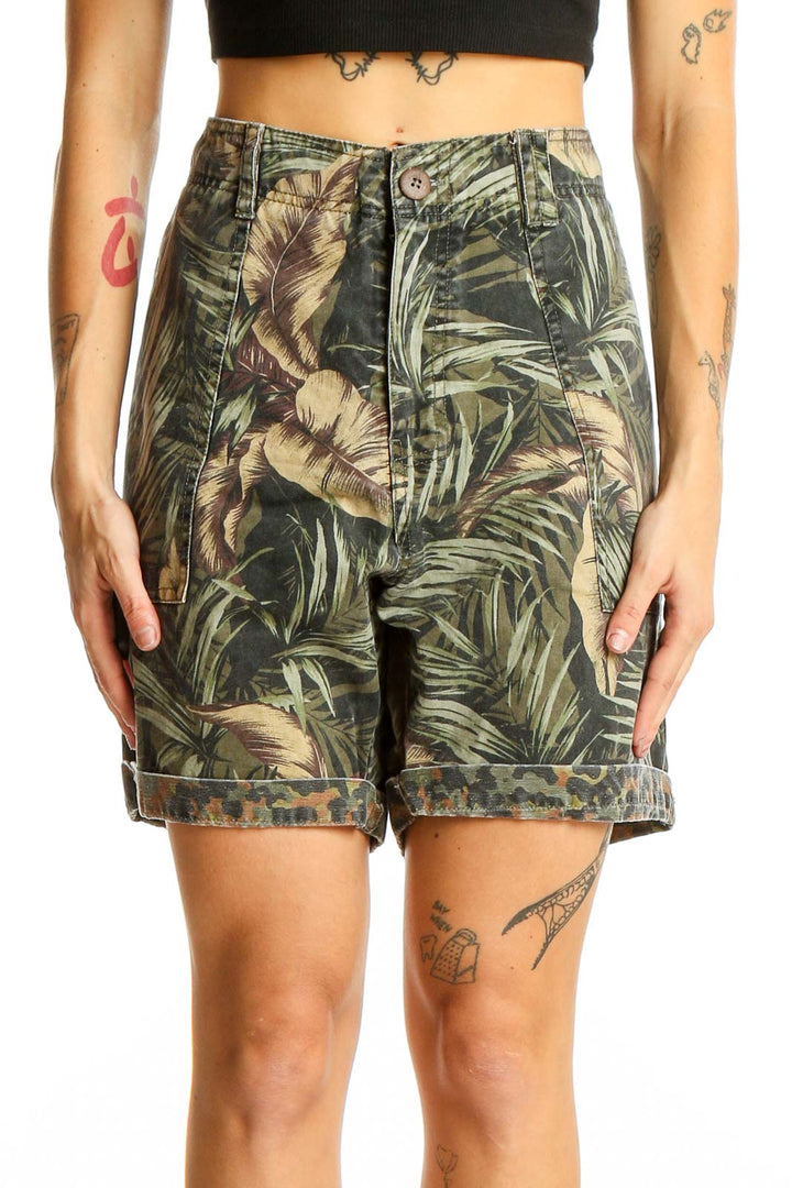 Front view of Billabong green tropical print cotton shorts