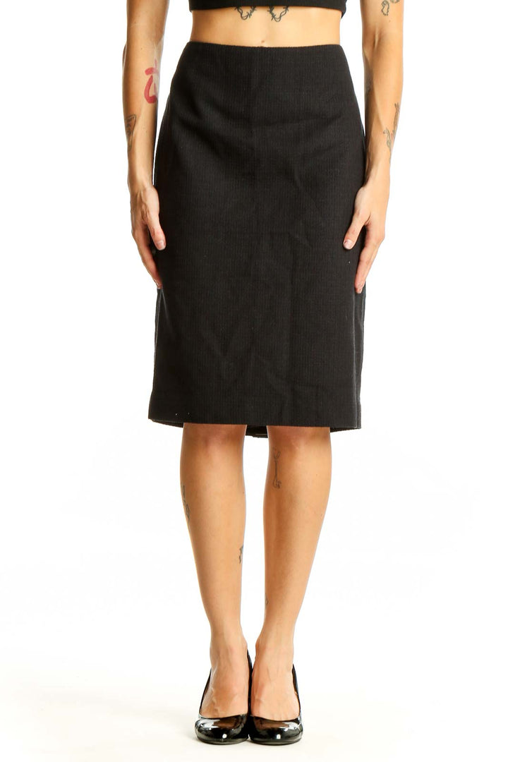 Front view of black Talbots pencil skirt on model