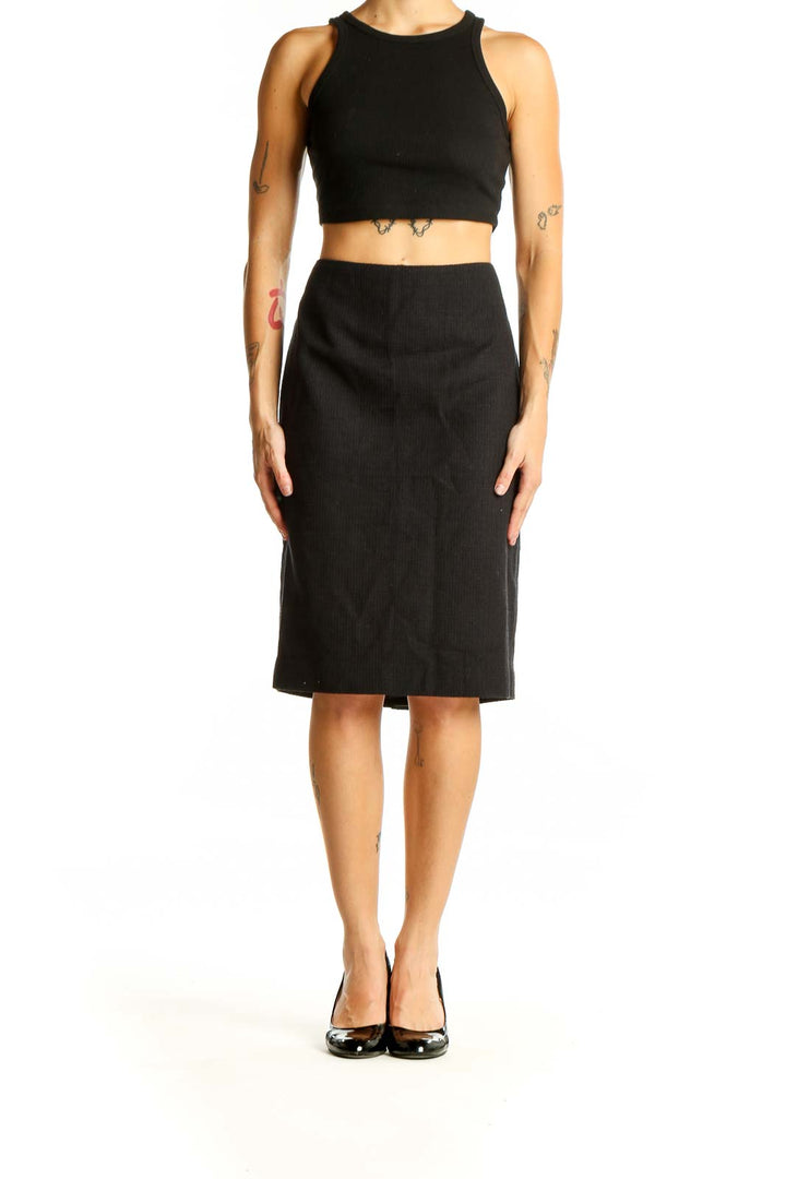 Front view of black Talbots pencil skirt on model