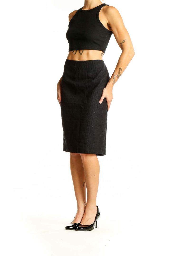 Front view of black Talbots pencil skirt on model