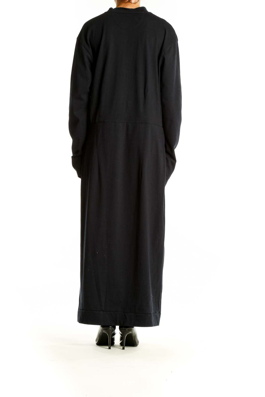 Back view of Maria Stanley black cotton long sleeve maxi dress