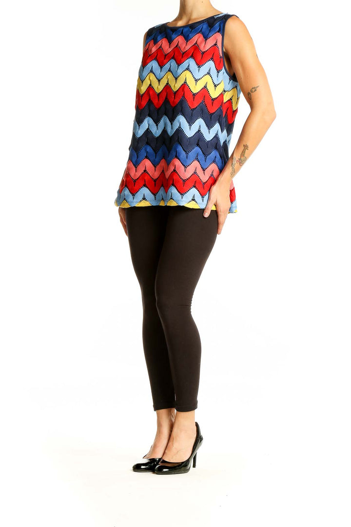 Front view of Rafaella multicolor chevron sleeveless blouse