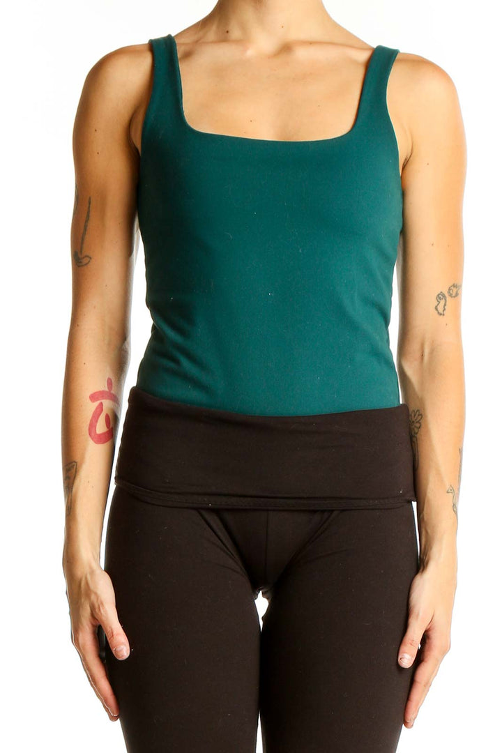 Front view of teal Abercrombie & Fitch square neck tank top