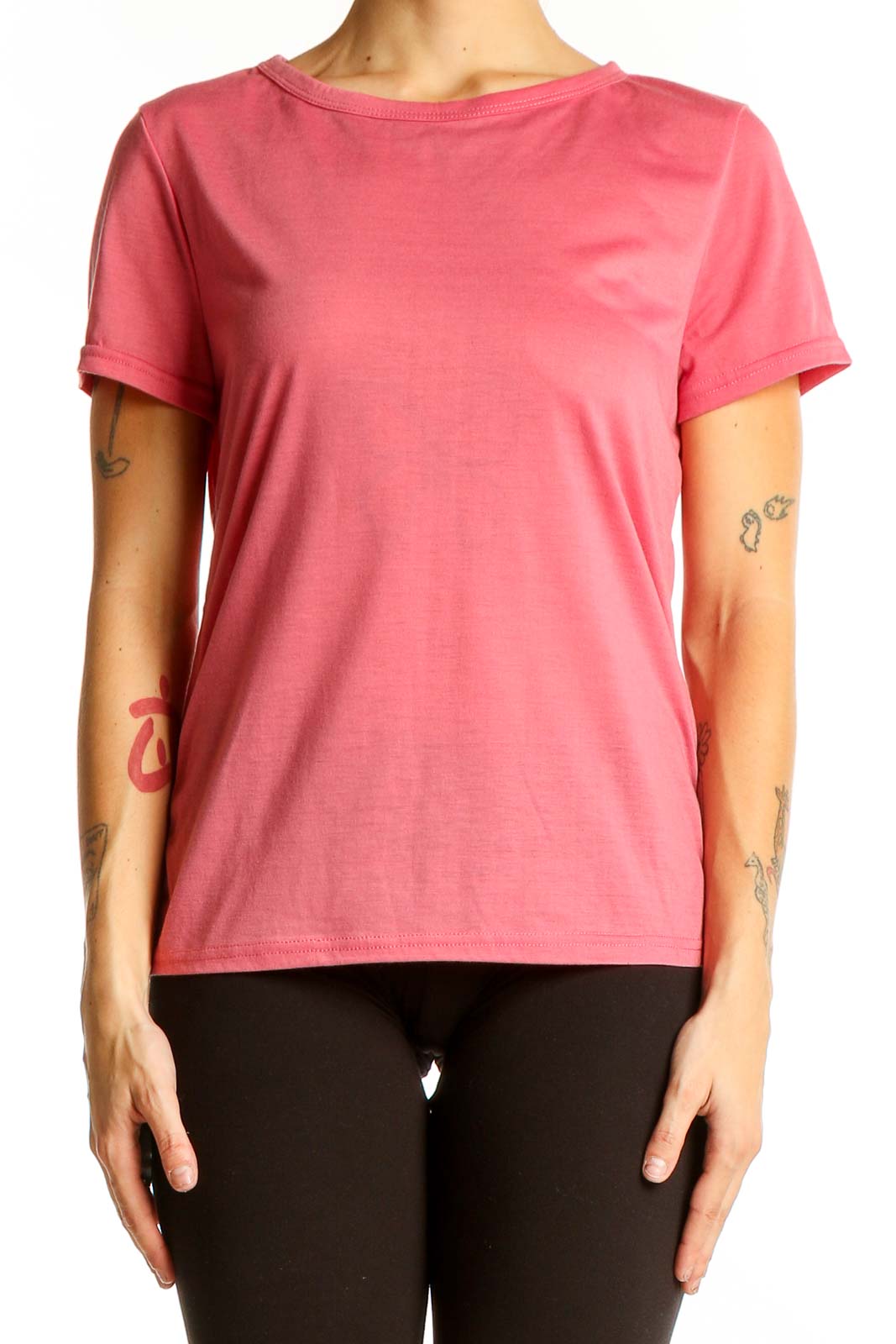 Front view of LAUNDRY by SHELLI SEGAL pink short-sleeve polyester top