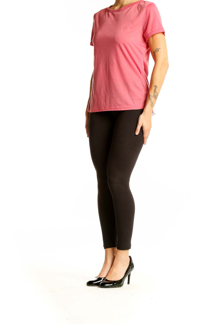 Front view of LAUNDRY by SHELLI SEGAL pink short-sleeve polyester top