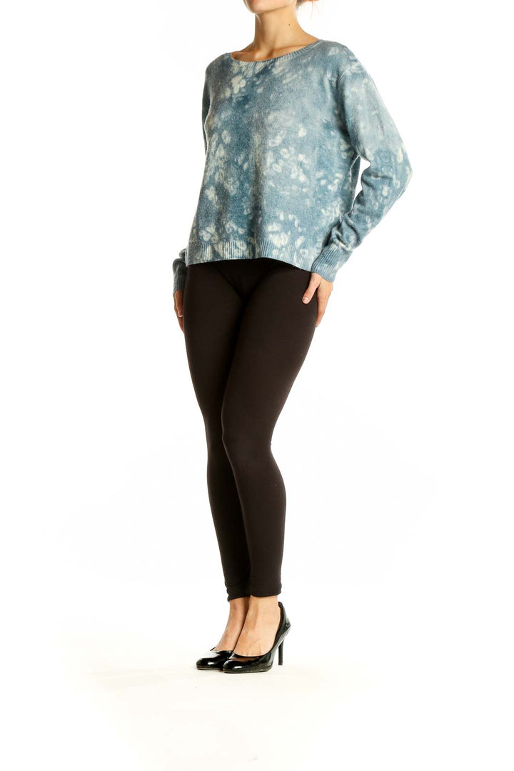 Front view of blue tie-dye cashmere sweater by Autumn Cashmere