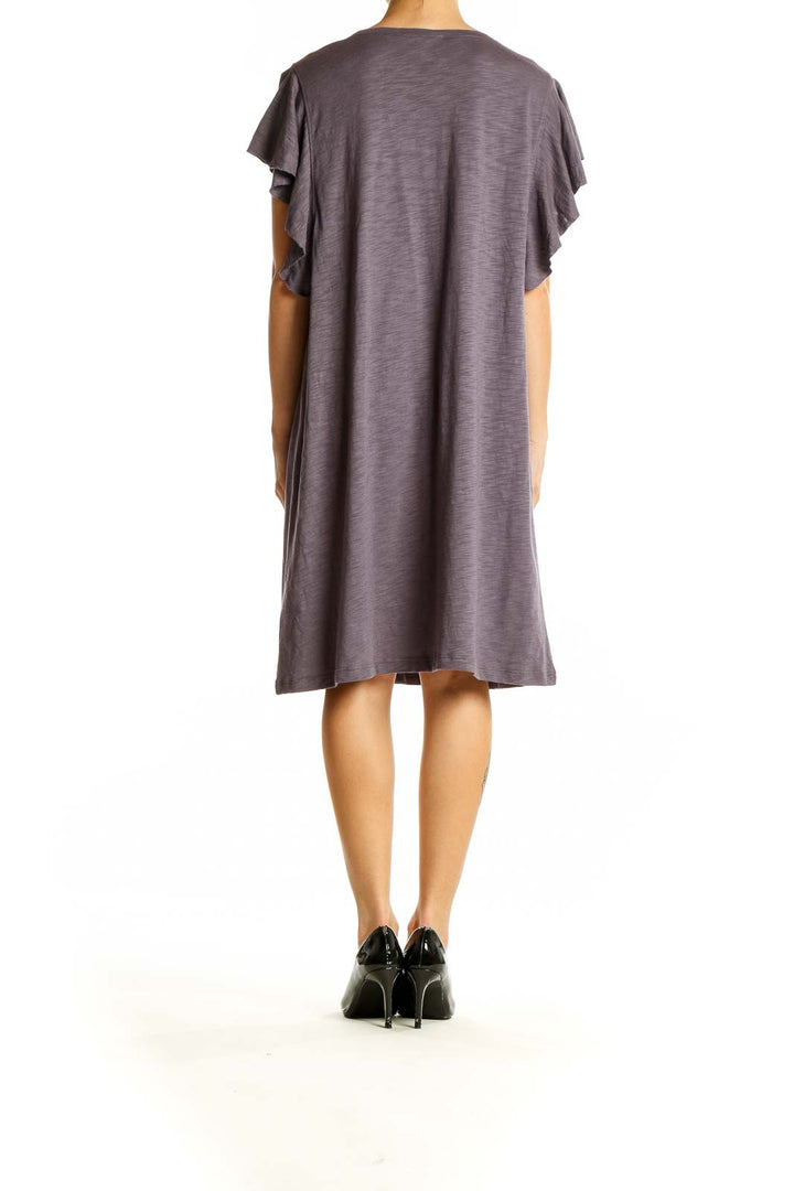 Side view of Lilla|P gray t-shirt dress showing relaxed fit