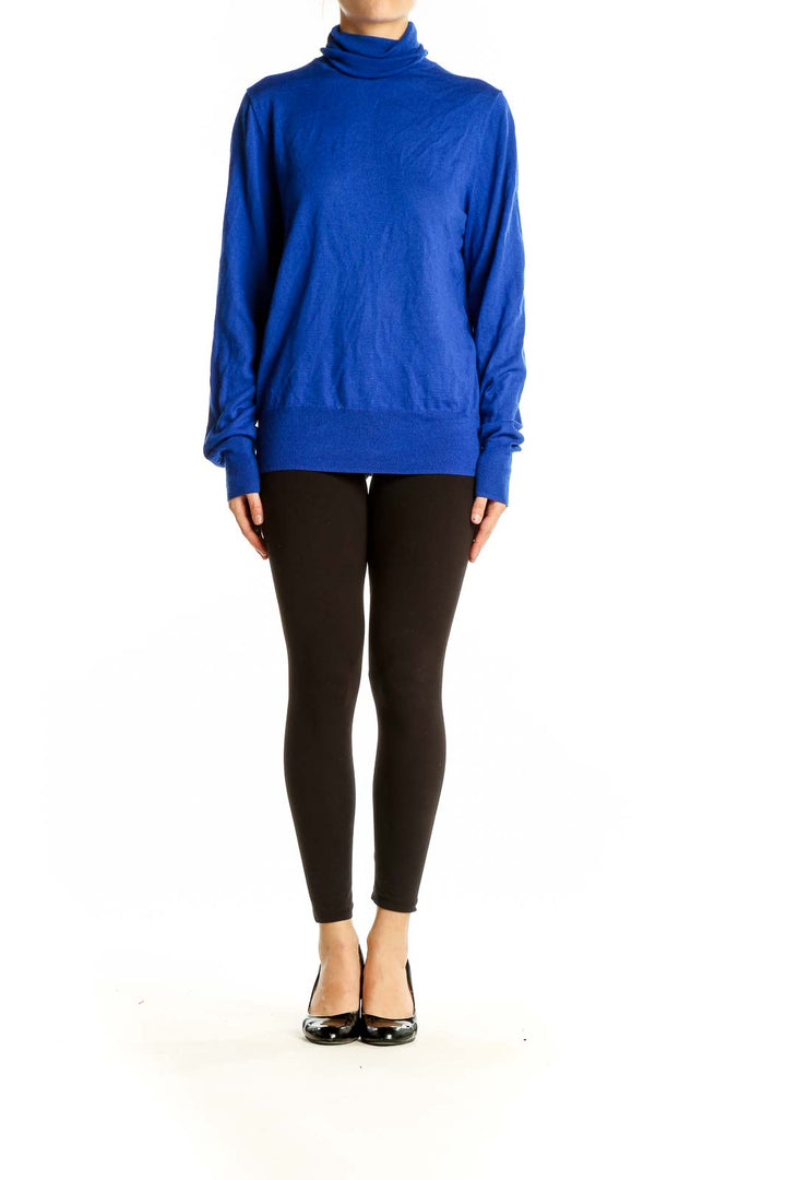 Front view of J.Crew royal blue turtleneck sweater