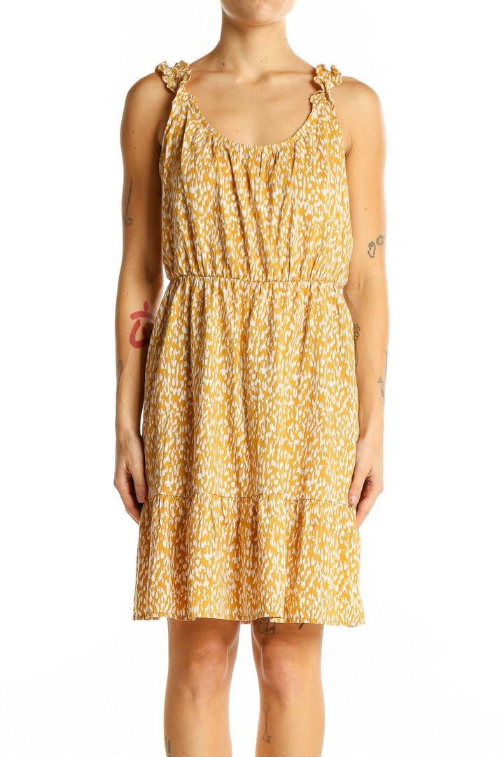 Front view of Banana Republic yellow floral sleeveless summer dress