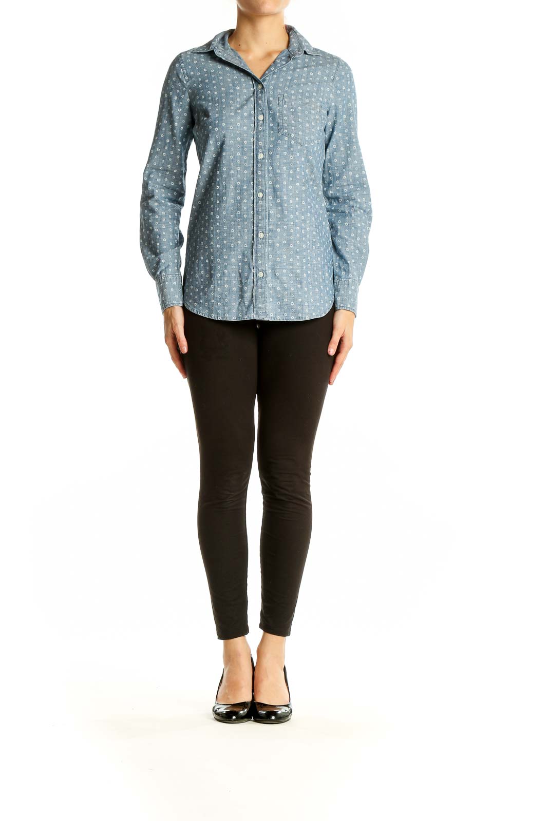 J.Crew Blue Floral Print Cotton Button-Up Shirt J.Crew Blue Floral Print Cotton Button-Up Shirt