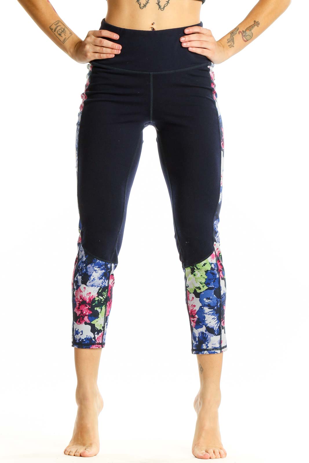 Front view of GapFit Navy Floral Print Capri Leggings