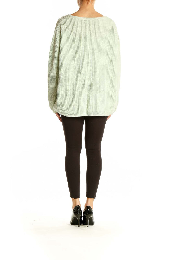 Back view of mint green ribbed cotton sweater from Banana Republic