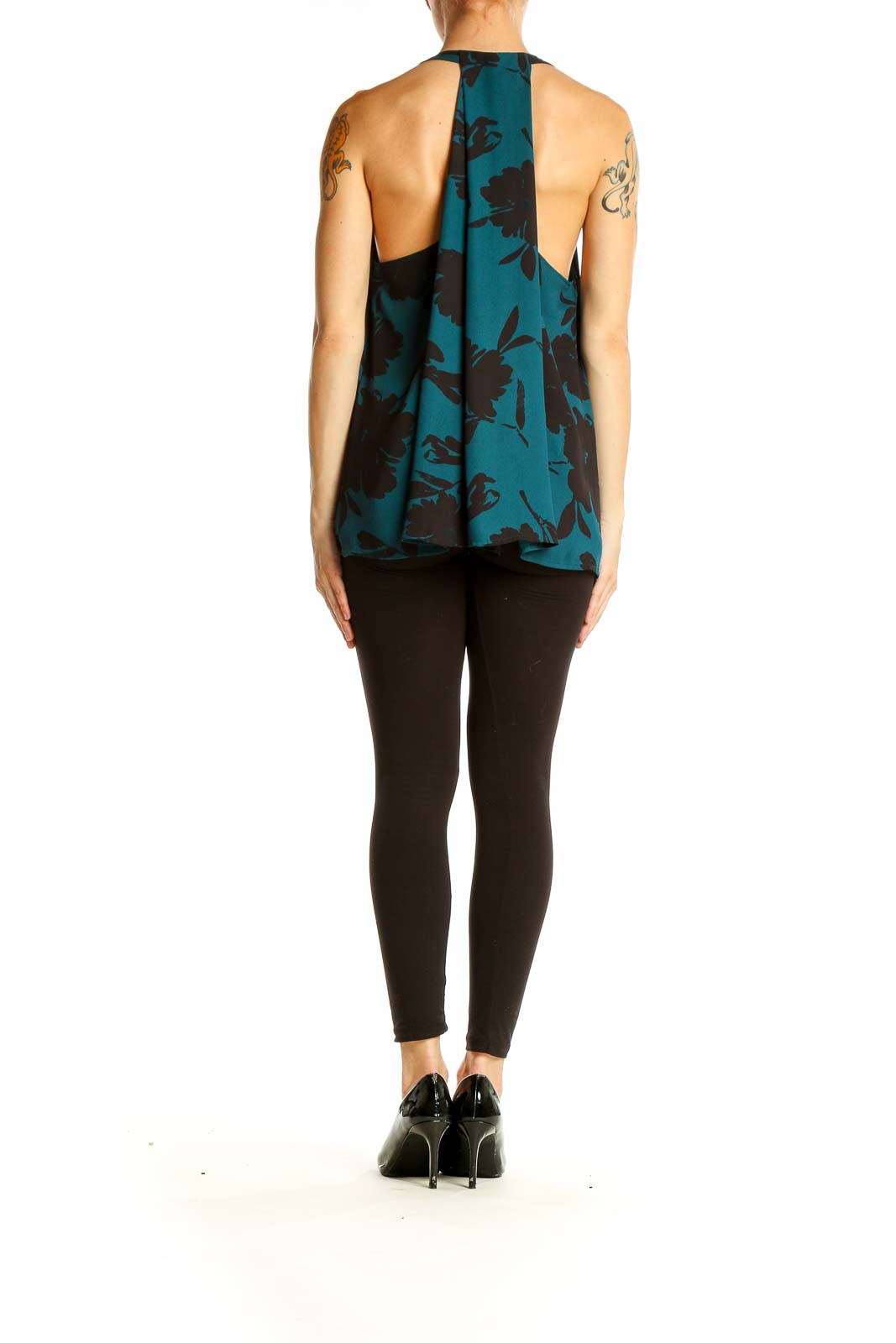 Back view of teal LOFT sleeveless top showing flowy silhouette