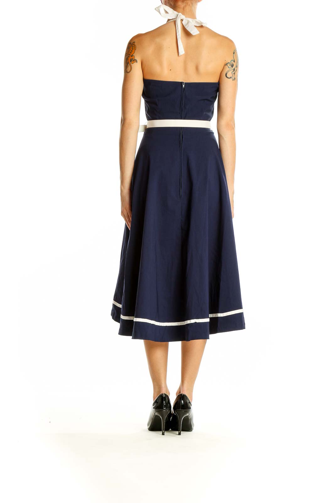 Navy Vintage-Inspired Halter Swing Dress by Pinup Couture