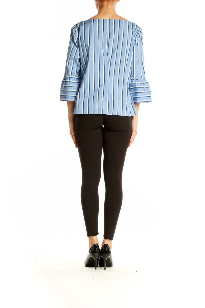 Back view of Blue Striped Bell Sleeve Top from White House Black Market