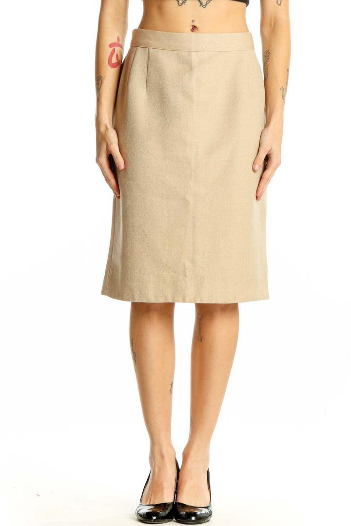 Front view of Valentino beige cashmere blend pencil skirt