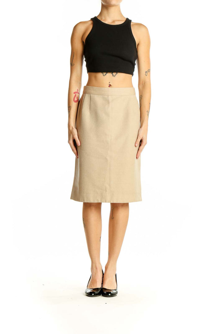 Front view of Valentino beige cashmere blend pencil skirt