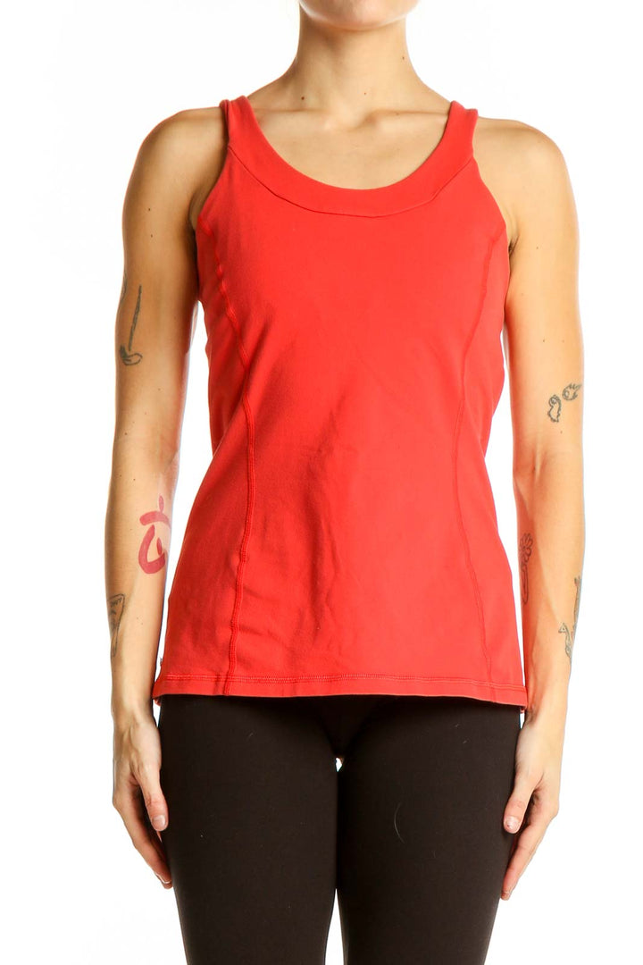 Front view of red Lululemon sleeveless athletic tank top