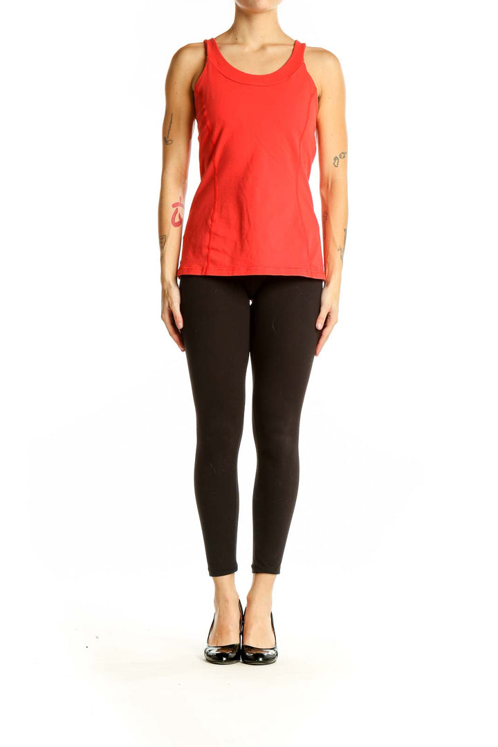 Front view of red Lululemon sleeveless athletic tank top