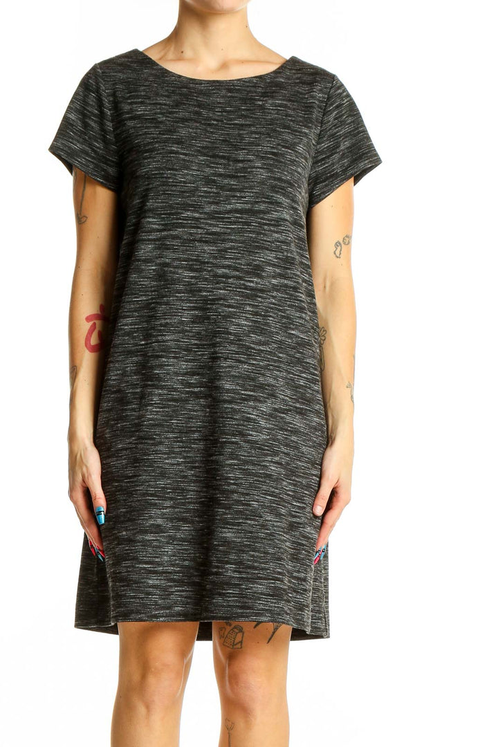 Front view of Ann Taylor LOFT charcoal heathered t-shirt dress on model