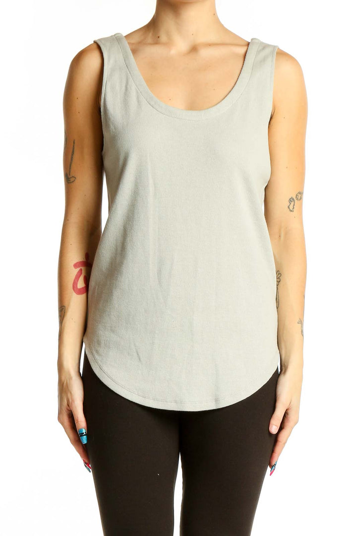 Front view of light gray sleeveless tank top by Chaser