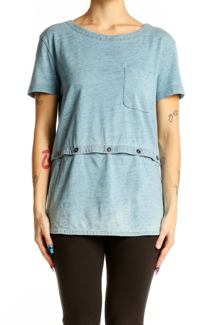 Front view of Marc By Marc Jacobs light blue layered short-sleeve top