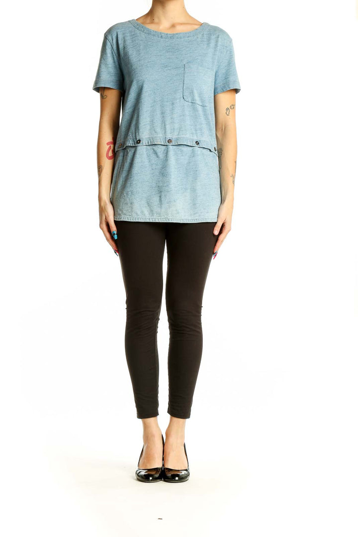 Front view of Marc By Marc Jacobs light blue layered short-sleeve top