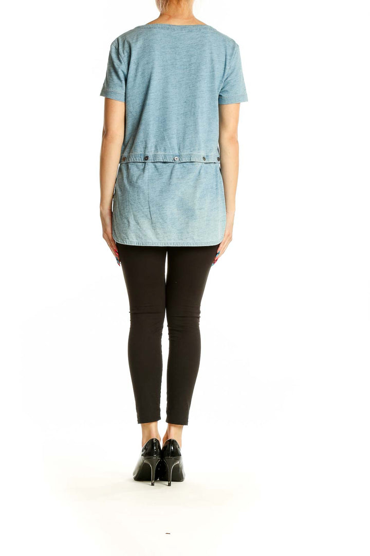 Side view of Marc By Marc Jacobs light blue layered short-sleeve top on model